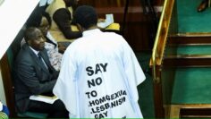 Member of Parliament from Bubulo contituency John Musira, dressed in an anti-gay gown